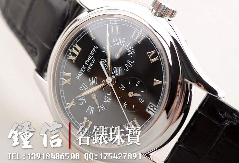 已售出【97新】百达翡丽5035G白金年历昼夜显示自动机械折叠扣皮带男表