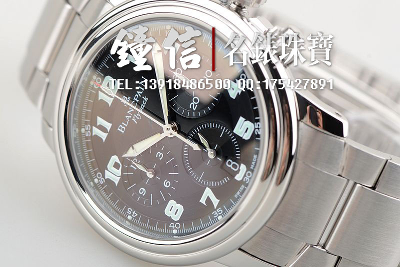 已售出【96新】宝珀莱芒湖精钢黑盘飞返计时自动机械男表2185F-1130-71