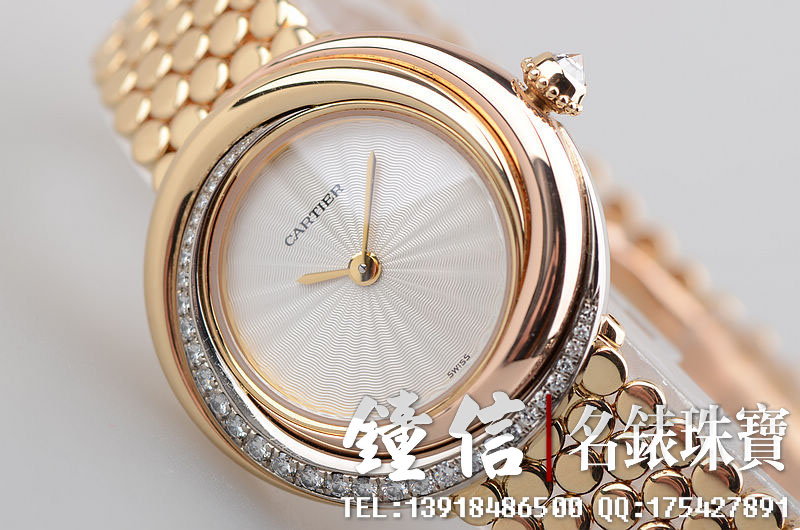 已售出【96新】卡地亚奢华全黄金镶钻小旋风编织链带石英女表
