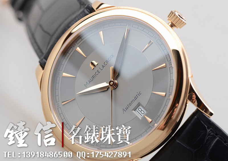 艾美典雅玫瑰金大三针自动机械皮带男表LC6008-PG101-230