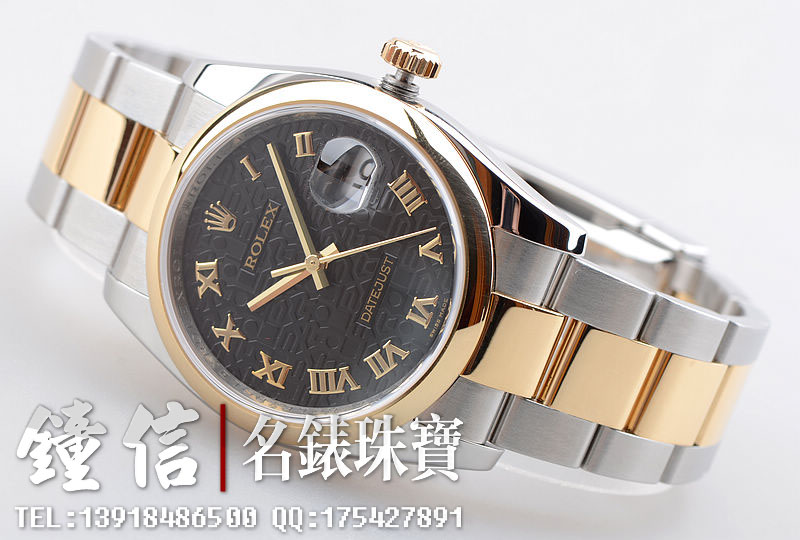 已售出【96新】劳力士日志型间金黑色纪念纹罗马刻度116203