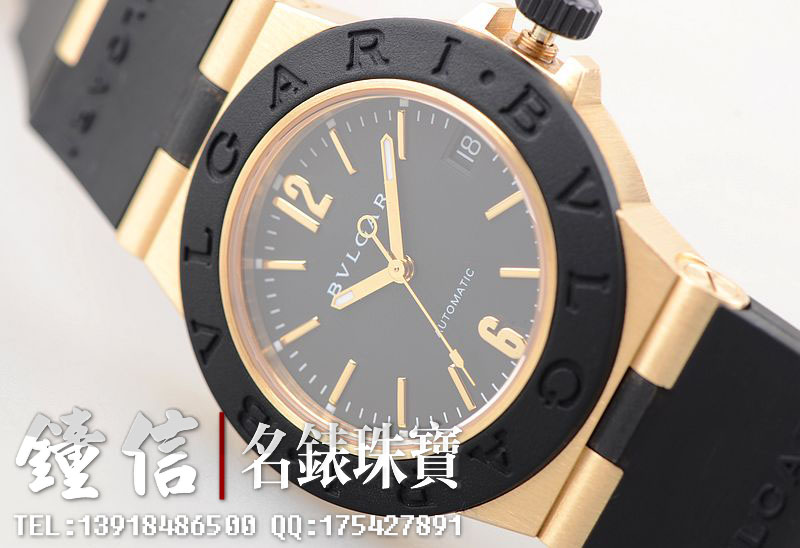 已售出【97新】宝格丽黄金胶带32MM黑盘自动机械折叠扣大三针日历女表