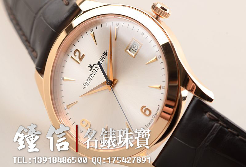 积家大师玫瑰金大三针日历自动机械皮带男表Q1542520