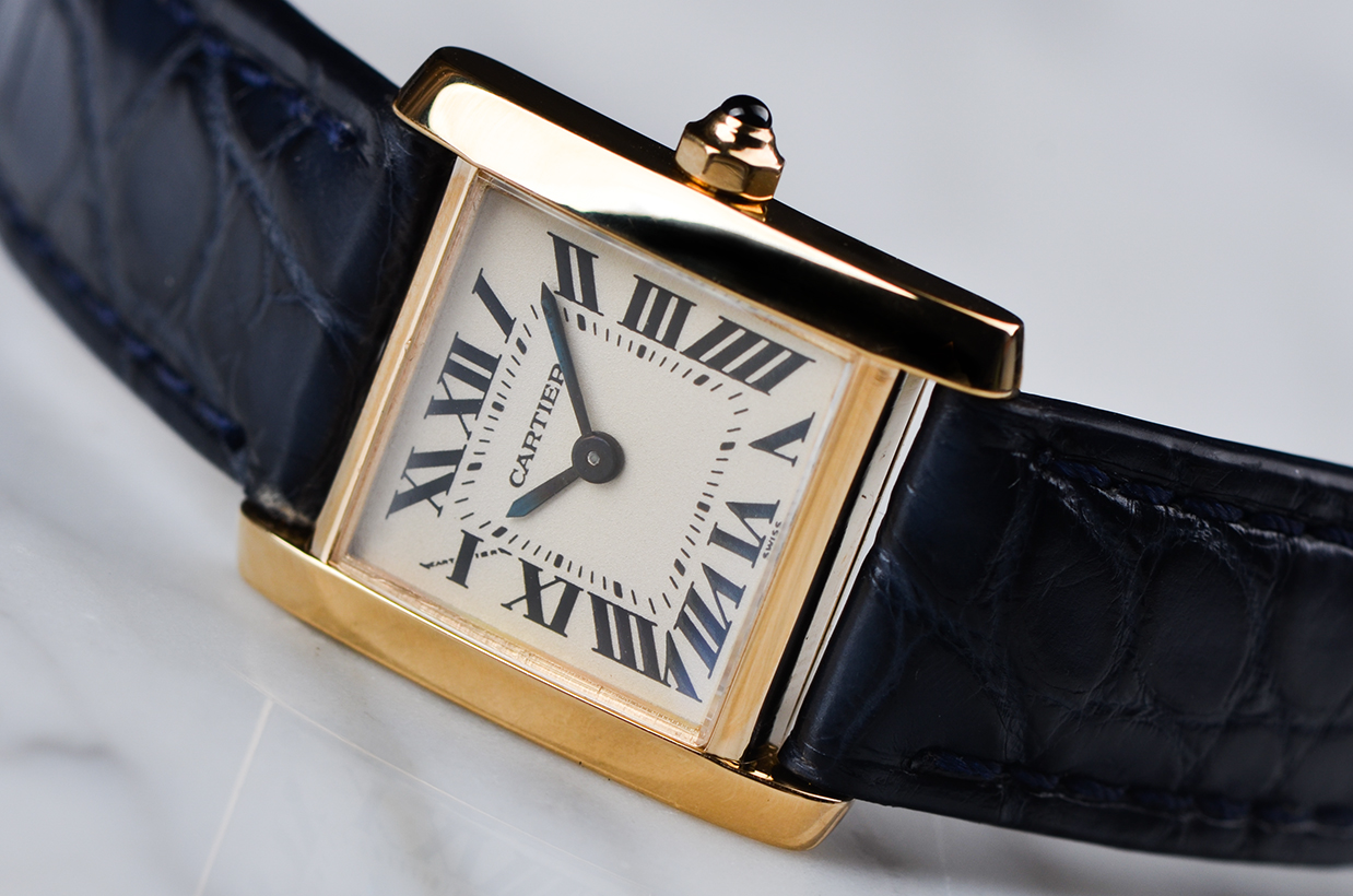 已售出【98新】卡地亚法国坦克小号黄金石英皮带女表w5000256