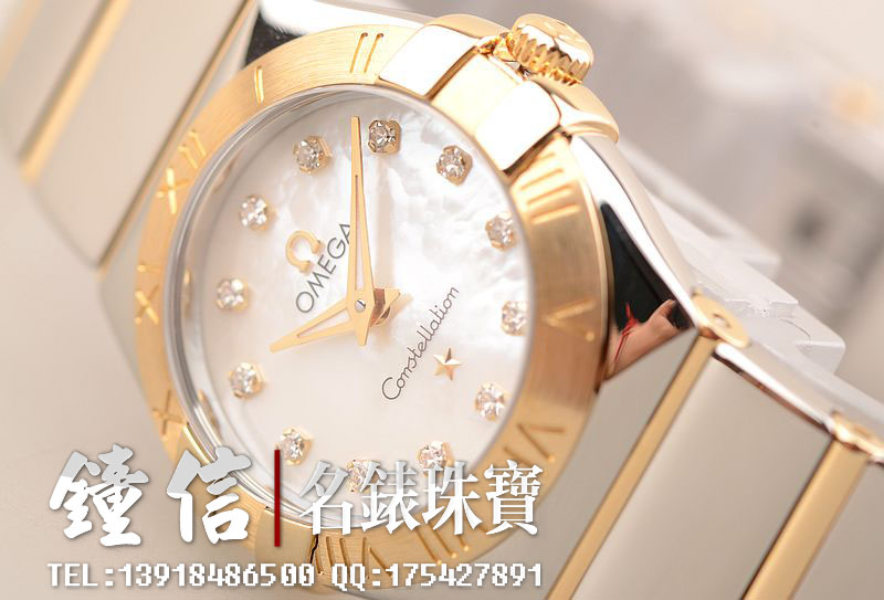 已售出【97新】欧米茄星座间金贝母盘刻度钻女表123.20.24.60.55.004