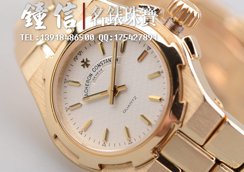 已售出【96新】江诗丹顿纵横四海奢华全黄金白盘26MM石英女表