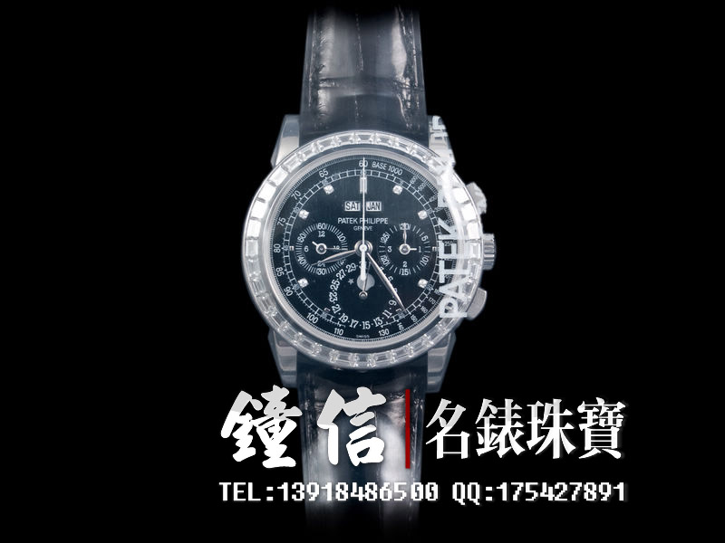 百达翡丽铂金万年历月相计时手上链皮带男表5971P