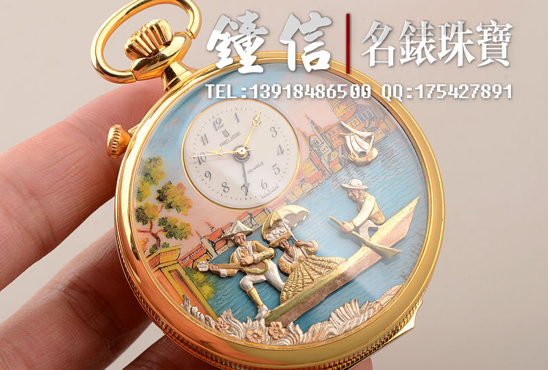 已售出【智慧结晶】瑞士国宝REUGE镀金彩绘活动人偶音乐闹响怀表