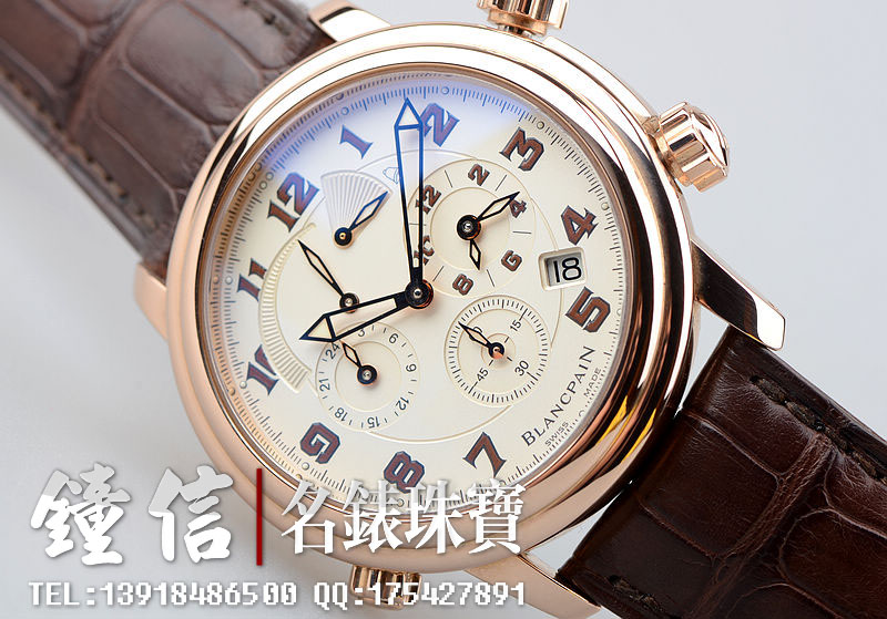 宝珀玫瑰金两地时间闹铃日历显示2041-3642m-53b