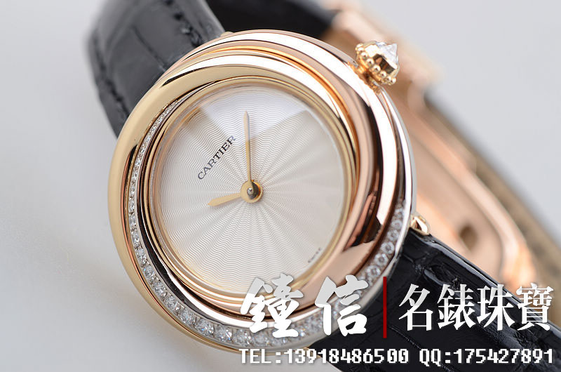 已售出【96新】卡地亚玫瑰金镶钻小旋风石英皮带折叠扣女表