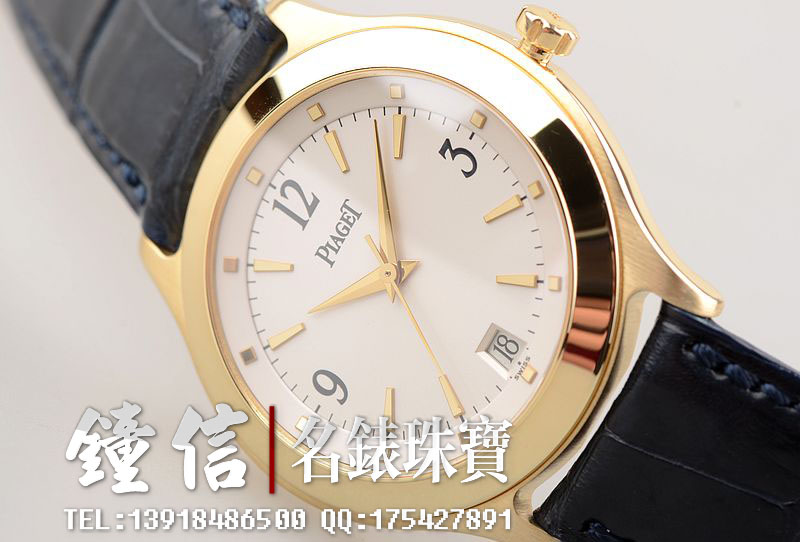 已售出【96新】伯爵黄金白盘大三针日历自动机械皮带男表