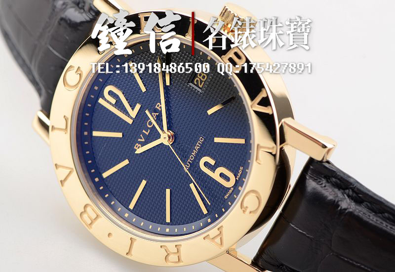 已售出【96新】宝格丽玫瑰金黑盘38MM大三针日历自动机械折叠扣皮带男表