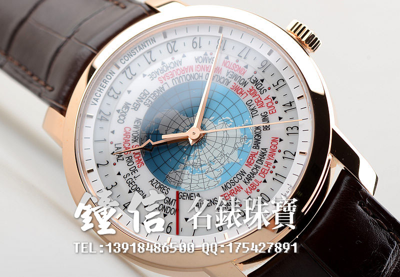 江诗丹顿传承系列玫瑰金世界时男表86060/000R-9640