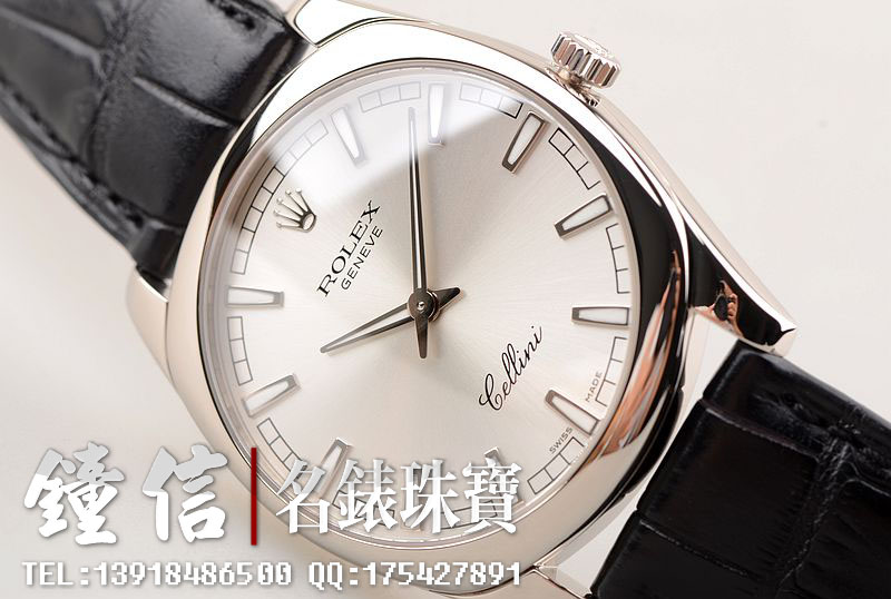 已售出【96新】劳力士切利尼4243大号白金银白盘条钉刻度折叠扣手上链皮带男表