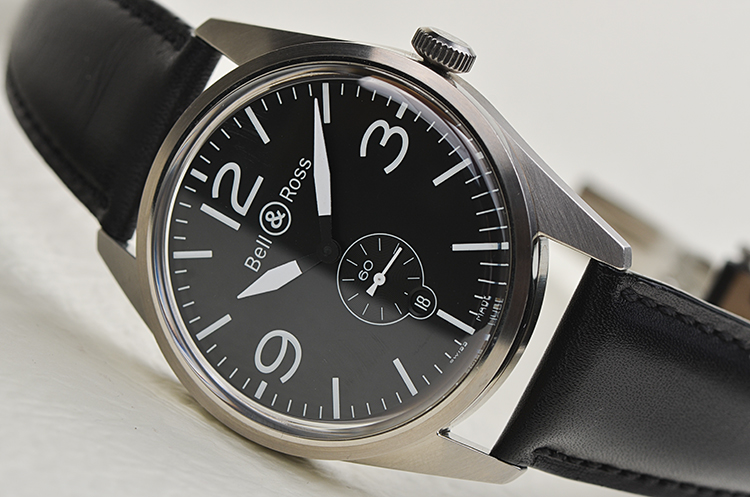 已售出【99新】柏莱士VINTAGE小三针日历自动皮带男表BR123-95-SS有卡