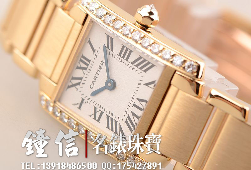 已售出【97新】卡地亚坦克奢华全黄金石英镶钻女表W50002N2