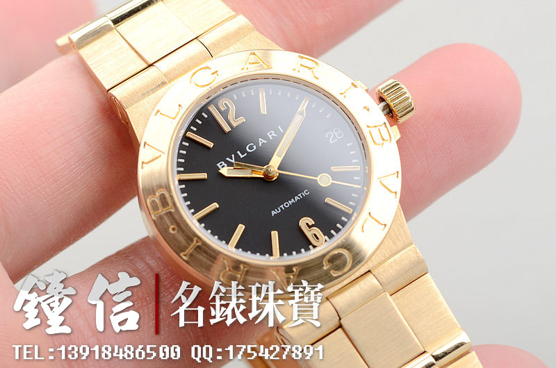 已售出【96新】宝格丽全黄金黑盘大三针日历29MM自动机械女表