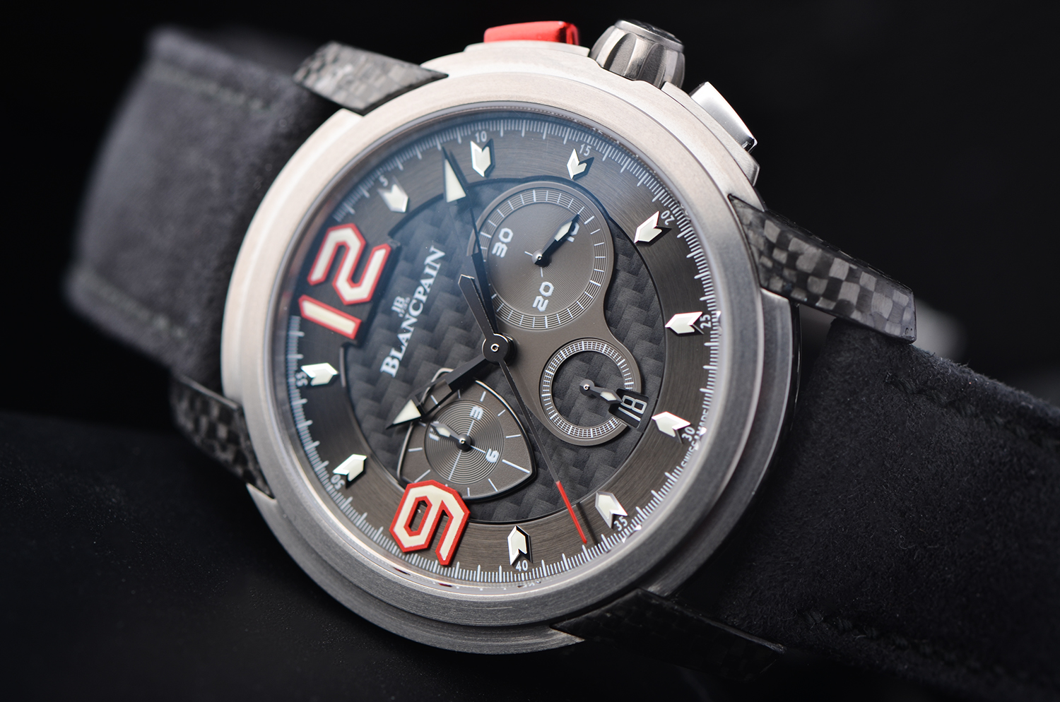 【98新】宝珀兰博基尼限量版碳纤维飞返计时男表8885F-1203-52B