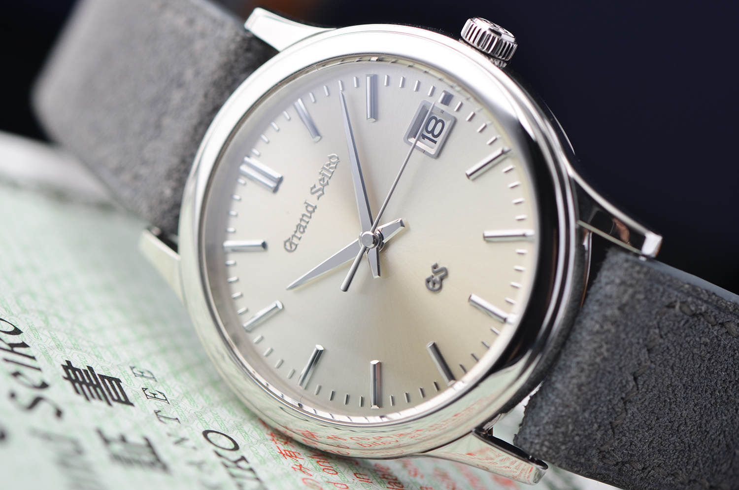 【98新】精工GS系列PT950铂金大三针日历石英皮带男表SBGS005全套