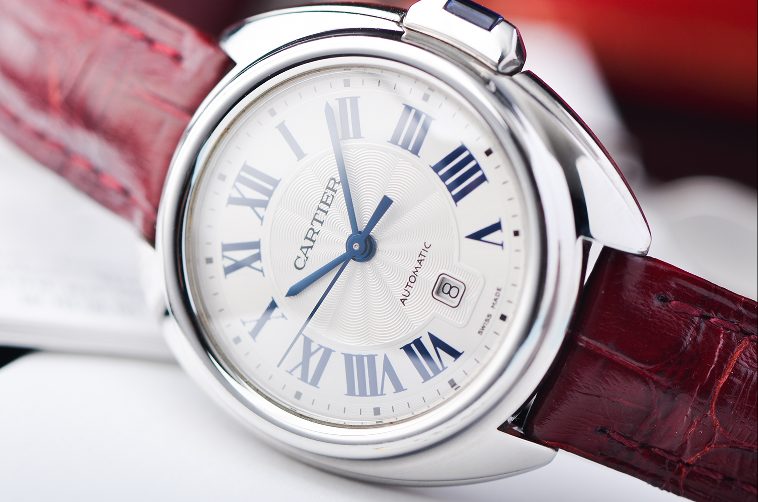 【98新】卡地亚钥匙大三针日历折叠扣皮带自动女表WSCL0016盒证齐