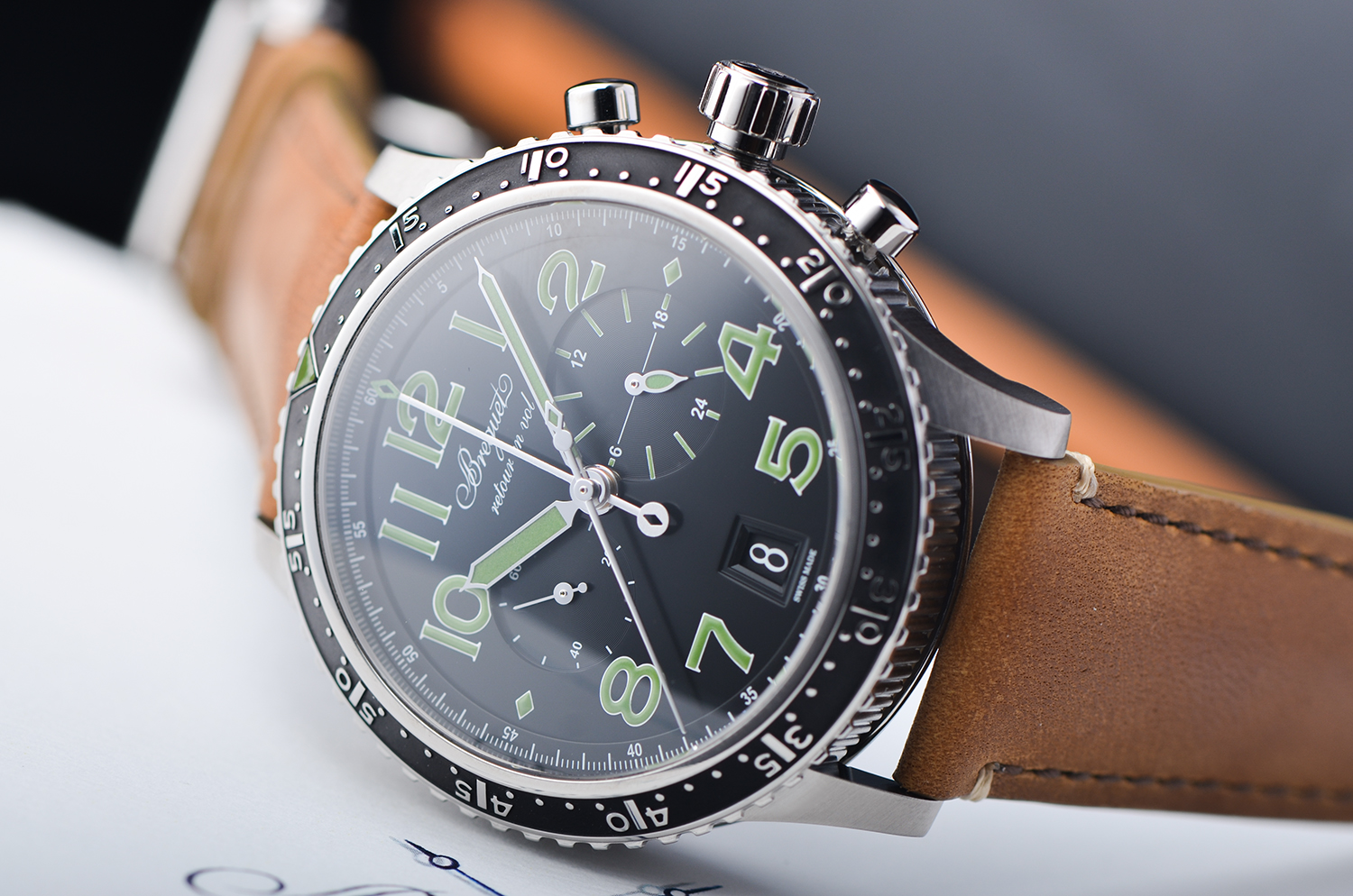 已售出【98新】宝玑飞行员限量版钛金属飞返计时自动男表3815TI/HM/3ZU