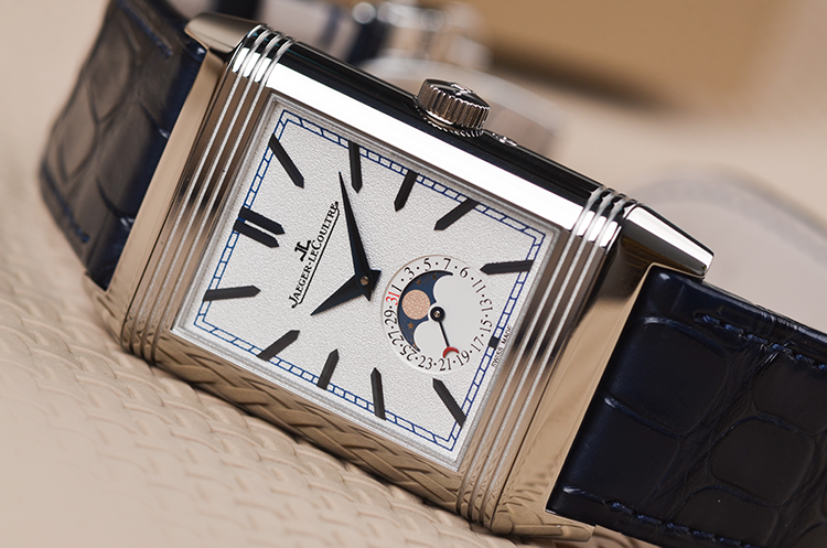 已售出【98新】积家翻转面双表盘两地时月相日历手上链皮带男表Q3958420