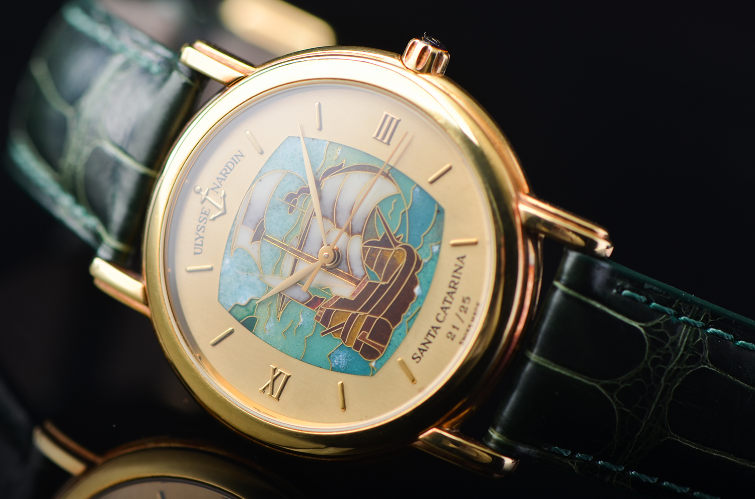 【原始】雅典圣马可系列限量版黄金掐丝珐琅自动皮带男表131-77-9