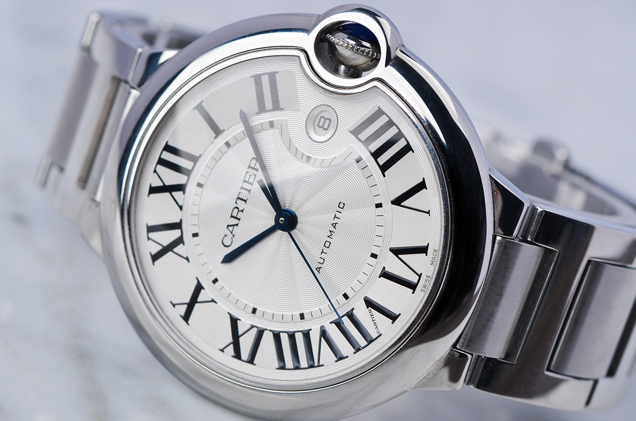 已售出【98新】卡地亚蓝气球大号大三针日历自动钢带男表W69012Z4盒证齐