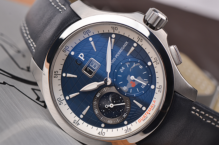 已售出【98新】芝柏限量版两地时大日历月相自动男表49655-11-1528HB4A