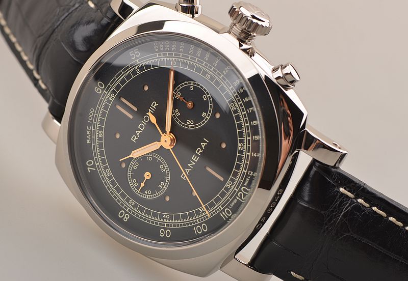 已售出【99新】沛纳海限量珍藏白金黑盘美耐华手卷计时机芯男表PAM00520