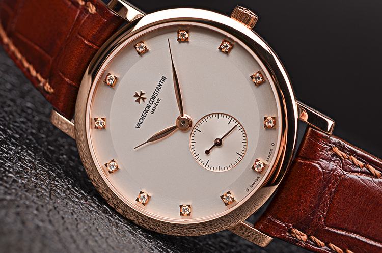 已售出【97新】江诗丹顿传承玫瑰金刻度钻小三针手上链皮带男表81160/1