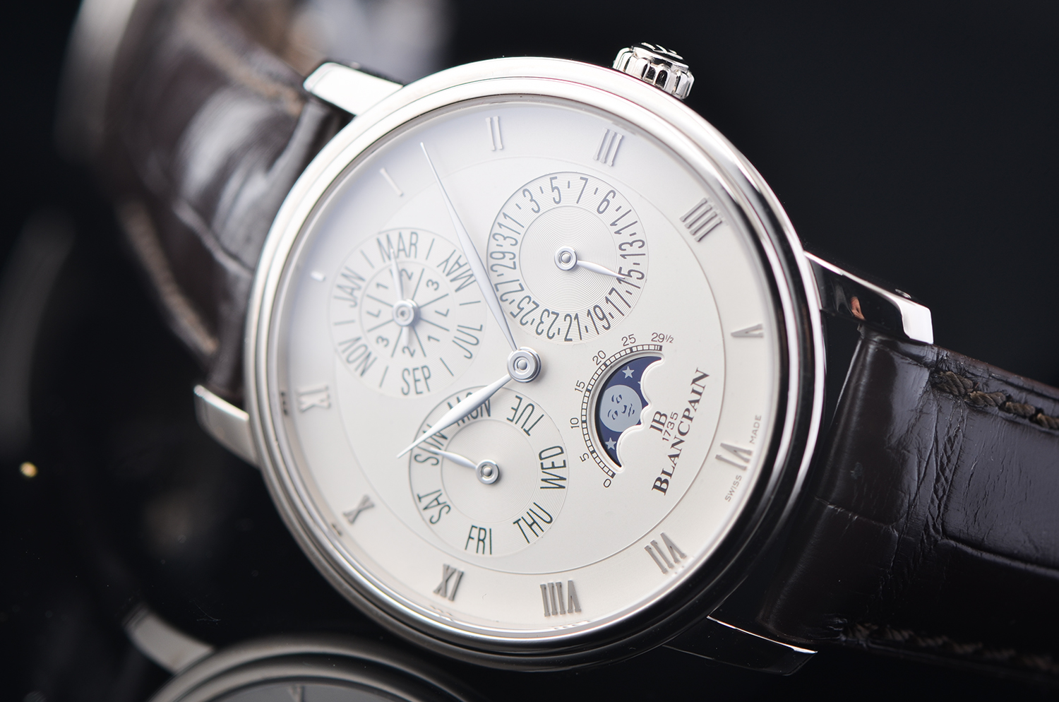 【98新】宝珀限量白金万年历月相4天链折叠扣男表6057-1542-55B