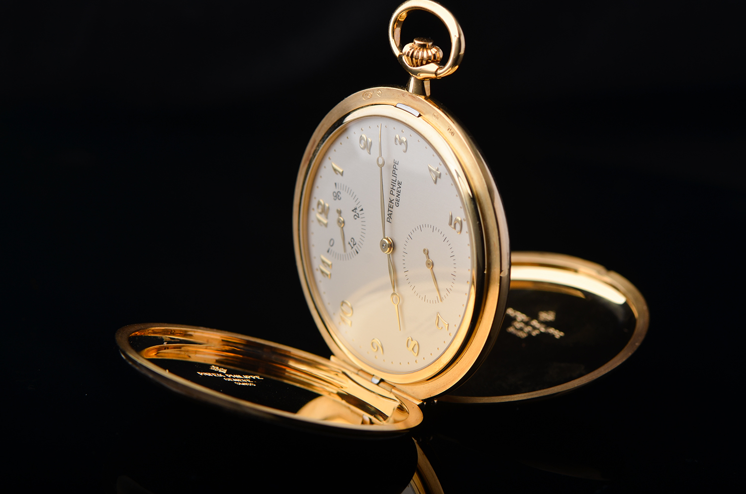 【98新】百达翡丽黄金双开式动显小三针手上链48MM怀表983J-001