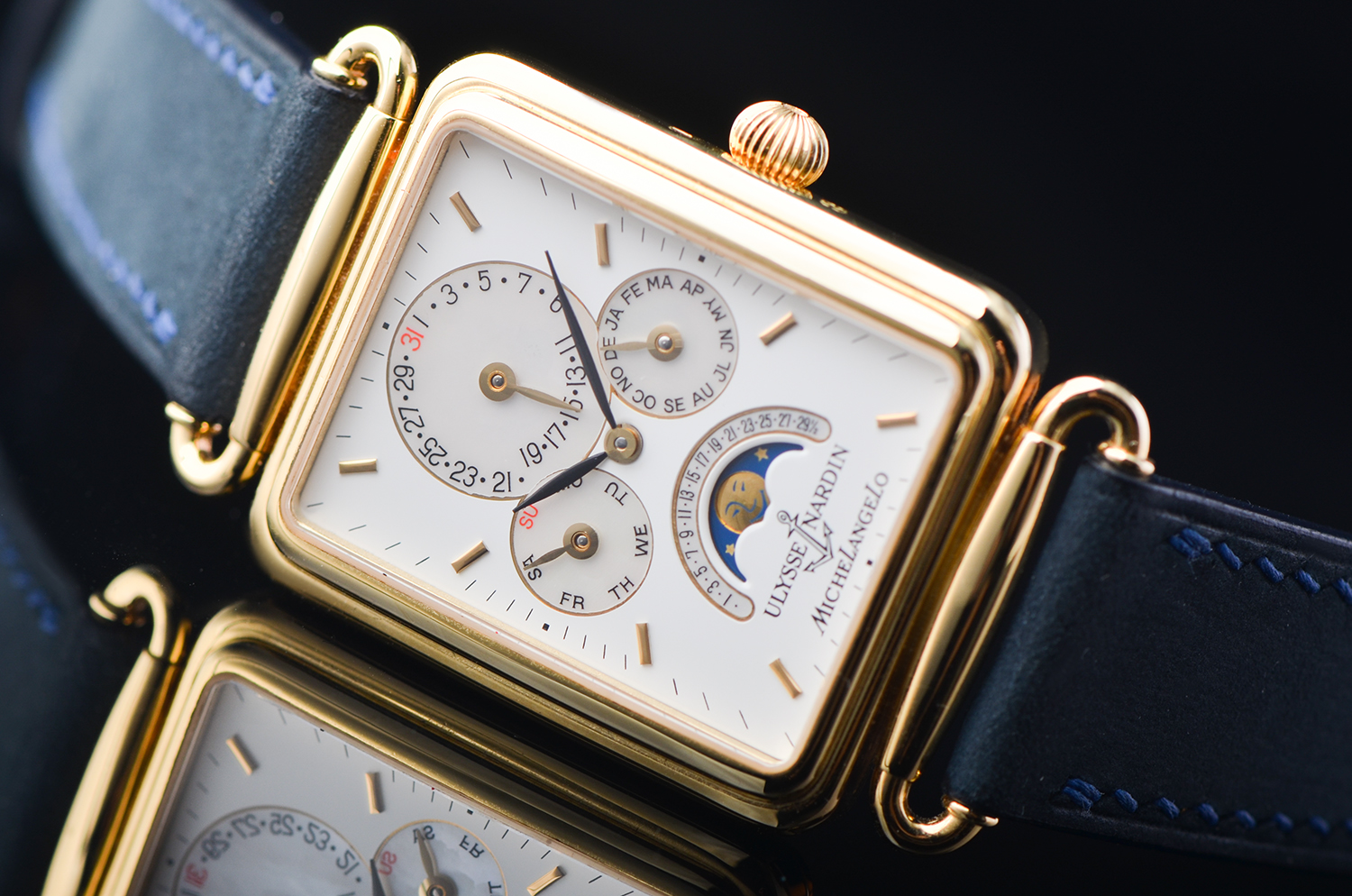 【98新】雅典米开朗基罗黄金全历月相K金机芯自动男表161-42