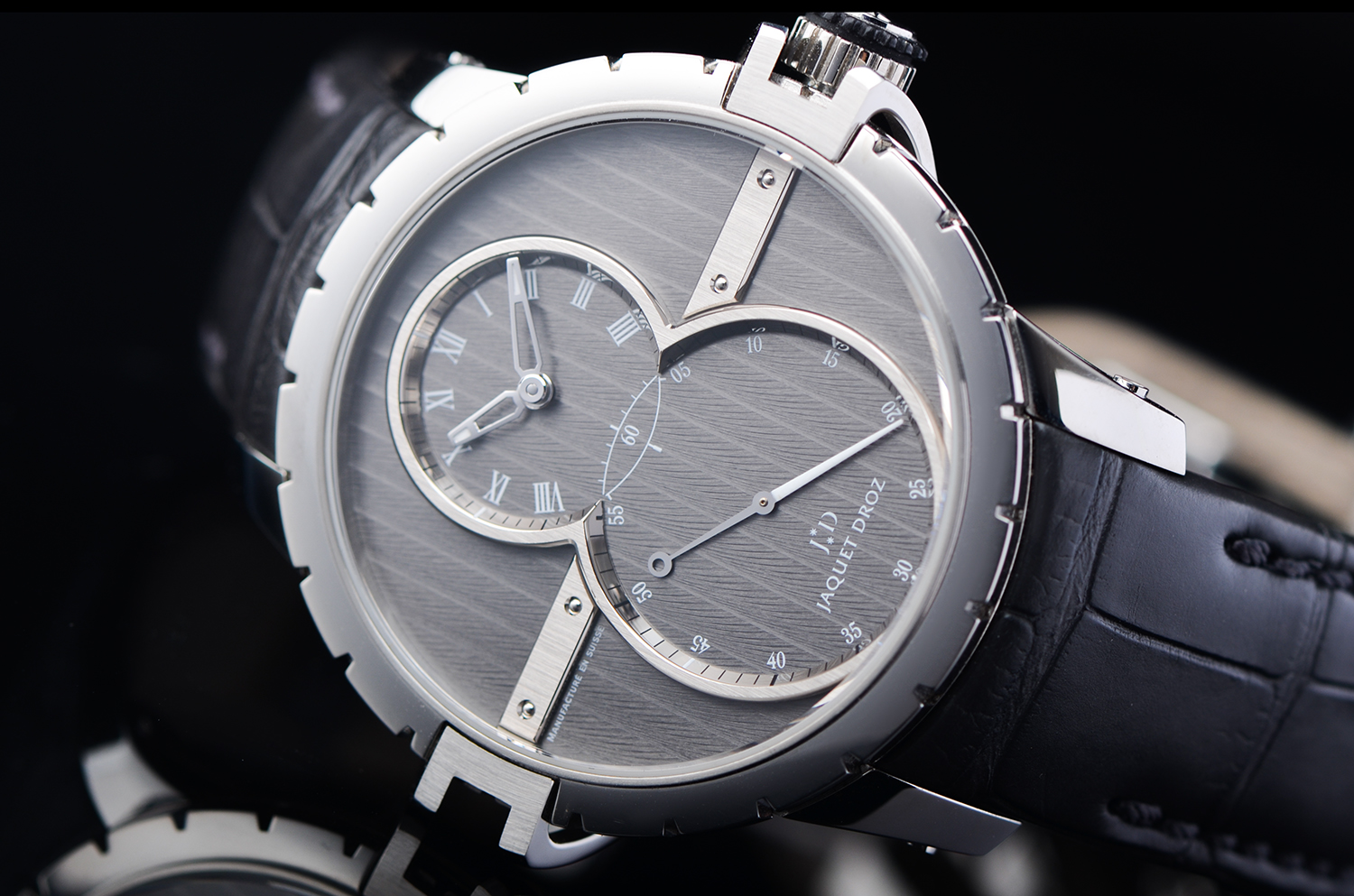 已售出【98新】雅克德罗SW系列8字盘大秒针灰盘自动男表J029020243全套