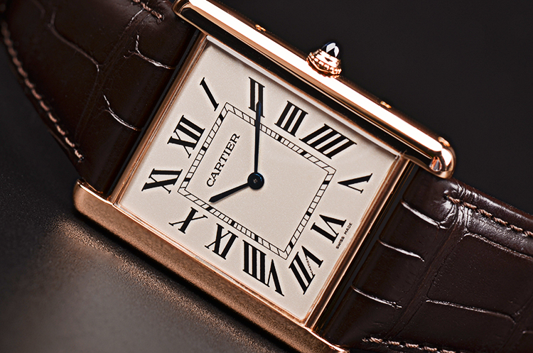 已售出【97新】卡地亚TANK LOUIS玫瑰金两针手上链皮带男表W1560017