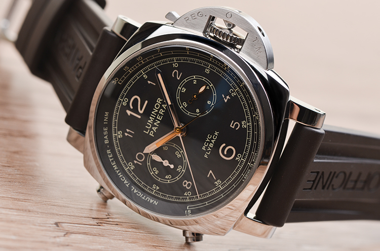 【98新】沛纳海帆船挑战赛飞返计时自动机械胶带男表PAM00653在保