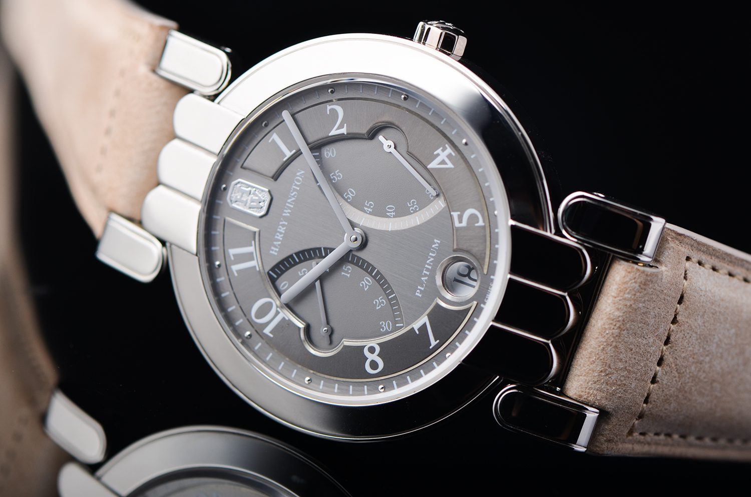 【98新】海瑞温斯顿限量PT950铂金秒针飞返自动女表200-madsr37p