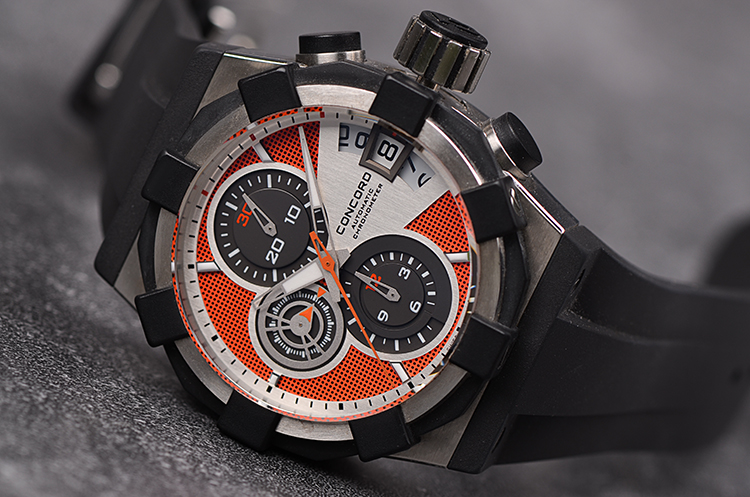 已售出【98新】Concord君皇C1计时日历自动折叠扣胶带男表01.5.14.1001