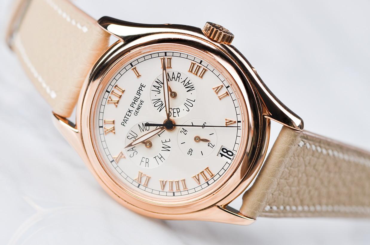 【98新】百达翡丽复杂功能时计玫瑰金年历自动皮带男表5035R-001