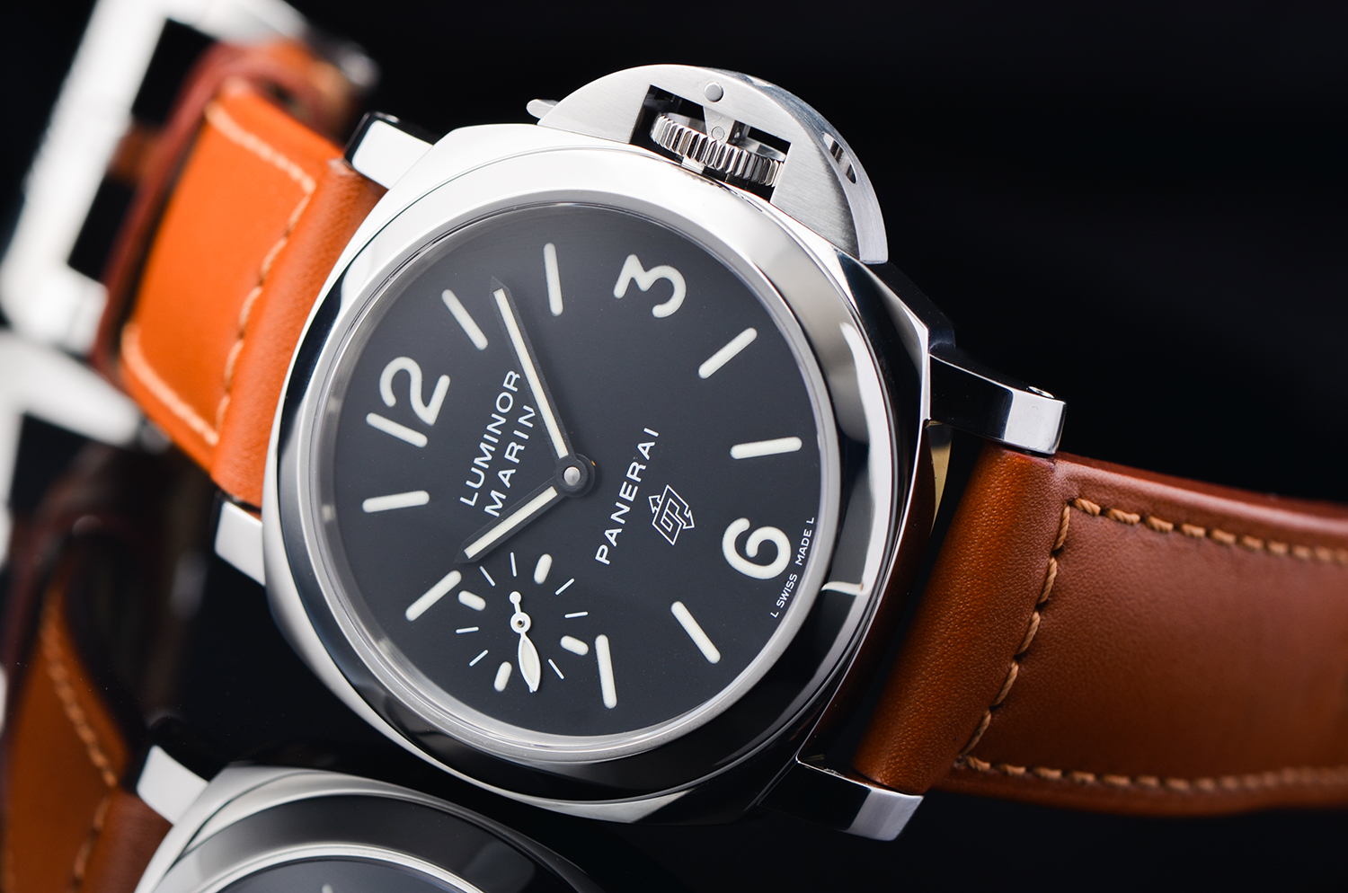 【98新】沛纳海LUMINOR黑盘小三针手上链皮带男表PAM00005盒证齐