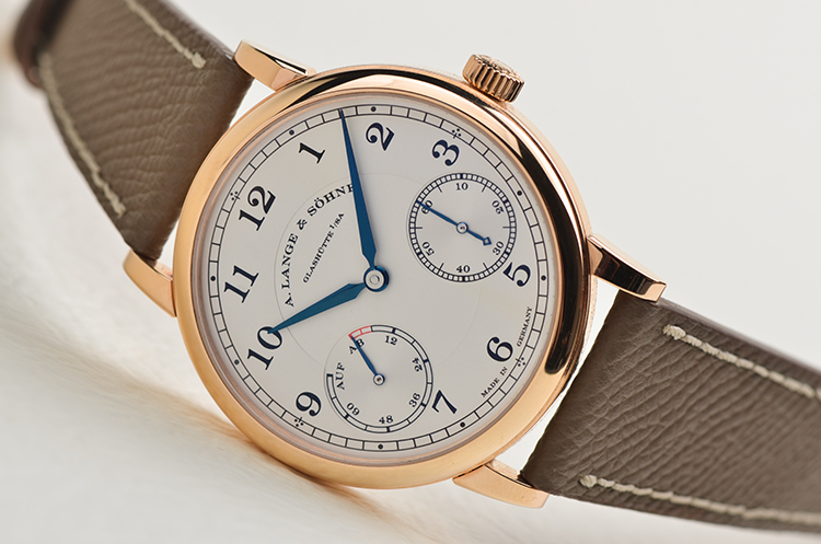 已售出【98新】朗格1815玫瑰金updown动显小三针手上链皮带男表234.032