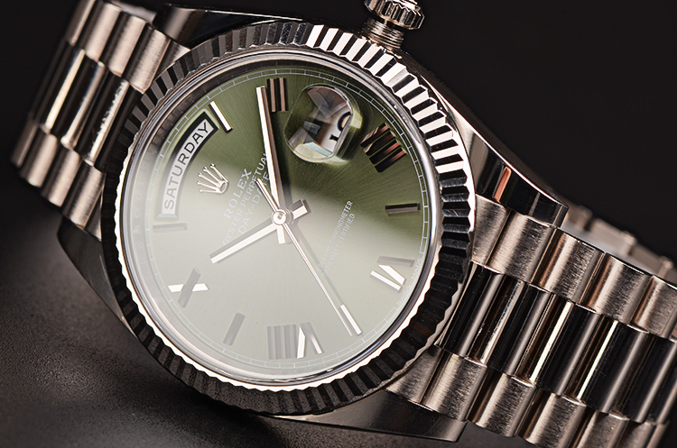 已售出【98新】劳力士新款总统型DD全白金绿面自动男表228239盒证齐