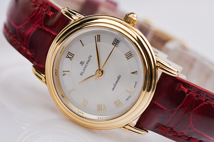 已售出【98新】宝珀Villeret黄金贝母面大三针日历自动皮带女表