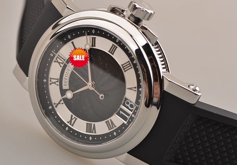 已售出【97新】宝玑航海黑盘大三针日历自动机械胶带男表5817ST/92/5V8