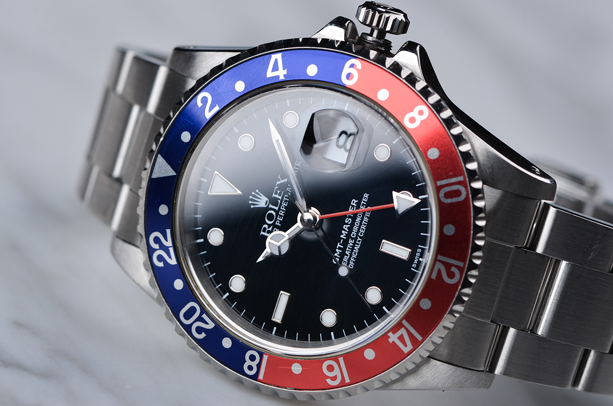 已售出【中古美品】劳力士红蓝百事圈GMT日历钢带自动机械男表16700