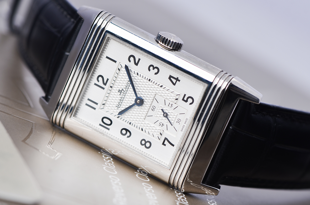 已售出【98新】积家翻转系列小三针手上链皮带男表Q3858520有卡