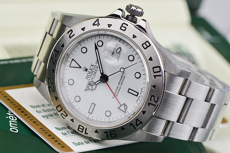 已售出【98新】劳力士探险家II型白盘GMT日历钢带自动机械男表16570全套