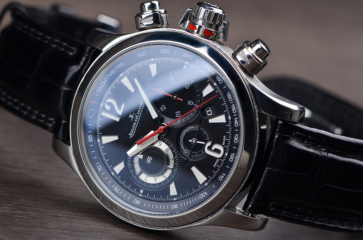 已售出【98新】积家压缩大师黑盘计时日历自动皮带男表Q1758421盒证齐