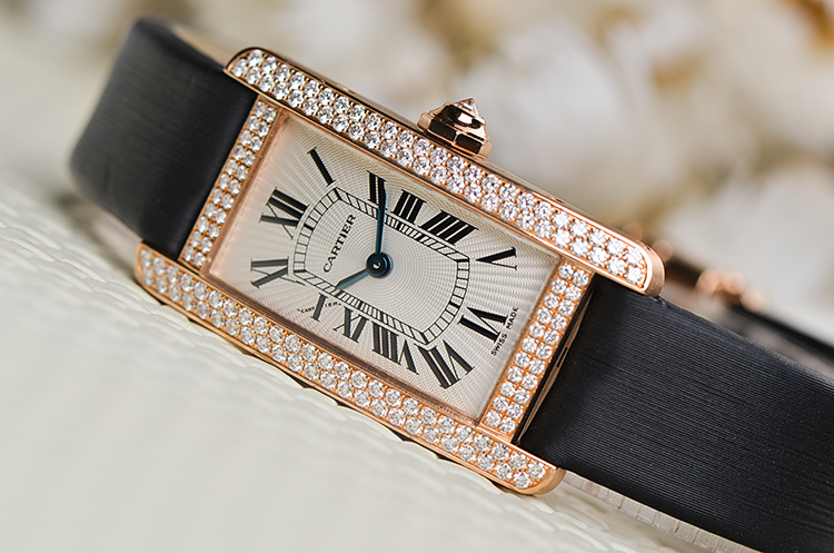 已售出【98新】卡地亚美国坦克玫瑰金原镶钻石英折叠扣女表WB704651在保